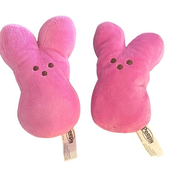 Peeps Plush Pink Bunny Rabbit Easter Lot of 2 6" Soft Stuffed Animal Just Born - Picture 1 of 4